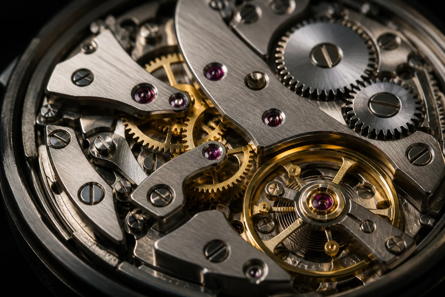 The fine details of a mechanical watch movement